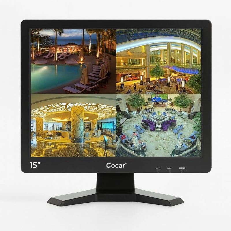 Cocar 15" CCTV BNC Monitor VGA HDMI AV, 4:3 HD Display LCD Security Screen with USB Drive Player for Surveillance Camera STB PC 1024x768 Resolution Built-in Speaker Audio in/Out - Image 1
